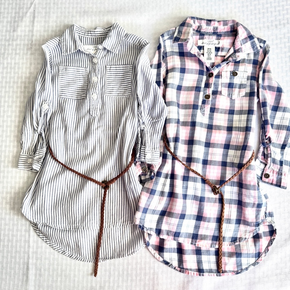 H&M L.O.G.G. Toddler Shirt Dress Set 2T 3T Plaid & Stripe Tunics